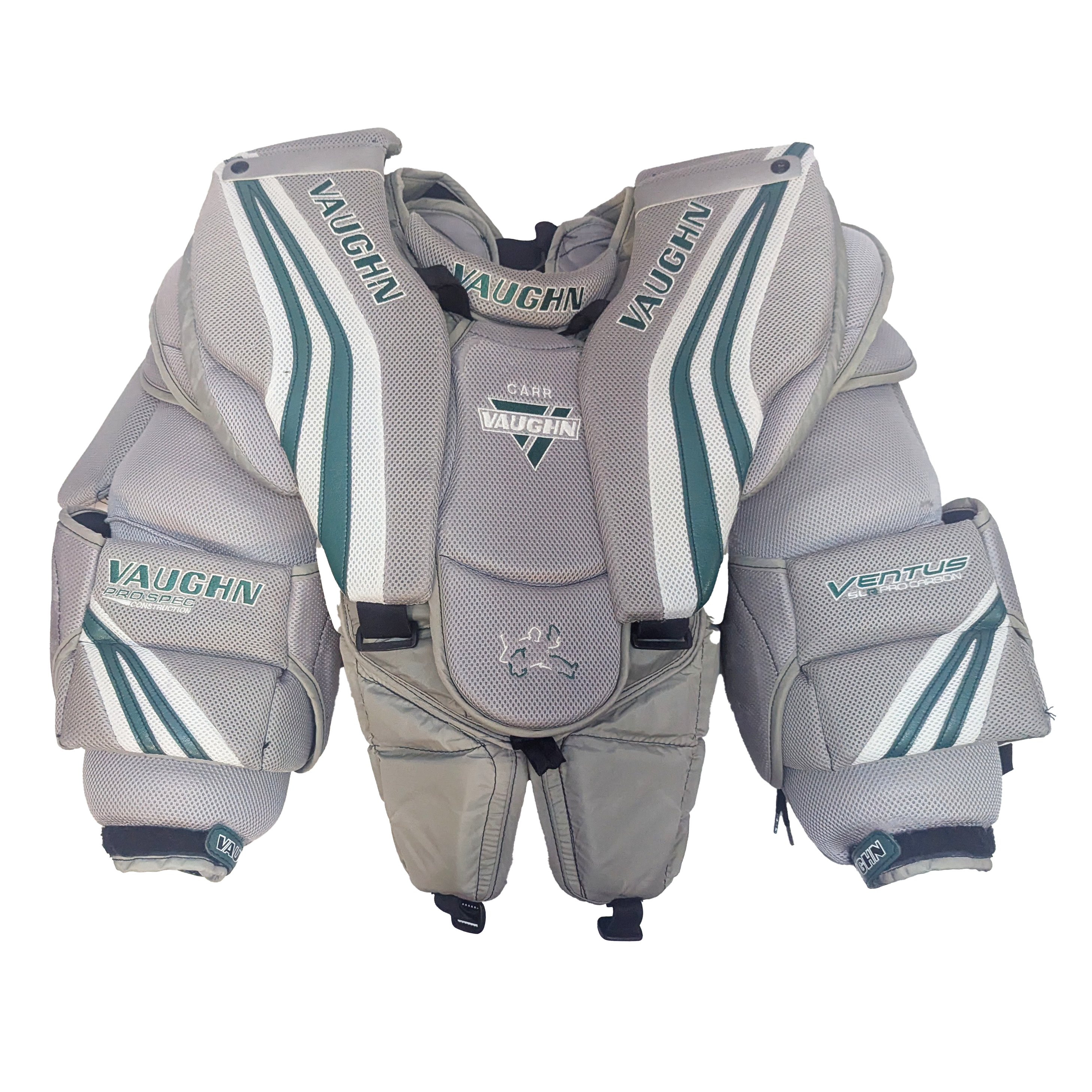Vaughn Ventus SLR Pro Carbon – Plastron de gardien de but Pro Stock d'occasion (gris/vert)